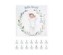 LULUJO - KIT PRIMO ANNO - COPERTINA MUSSOLA DI COTONE E ACCESSORI FOTO - HELLO WORLD