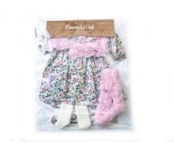 VESTITO PER BAMBOLA 45 CM - ABITO FOGLIE E PELLICCIA ROSA